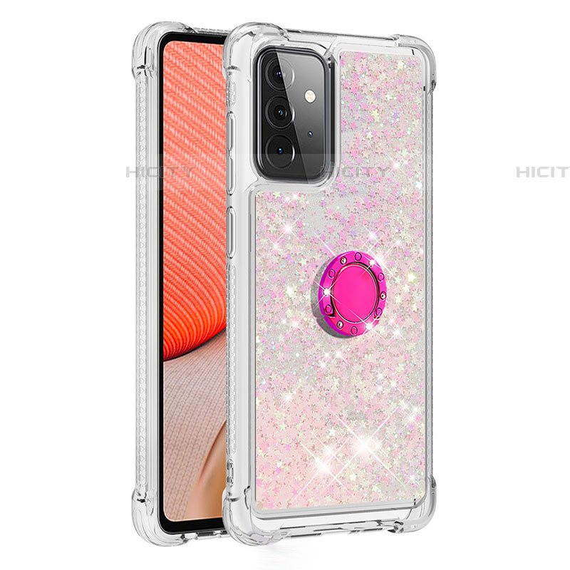 Silikon Hülle Handyhülle Gummi Schutzhülle Flexible Tasche Bling-Bling mit Fingerring Ständer S01 für Samsung Galaxy A72 4G Rosa