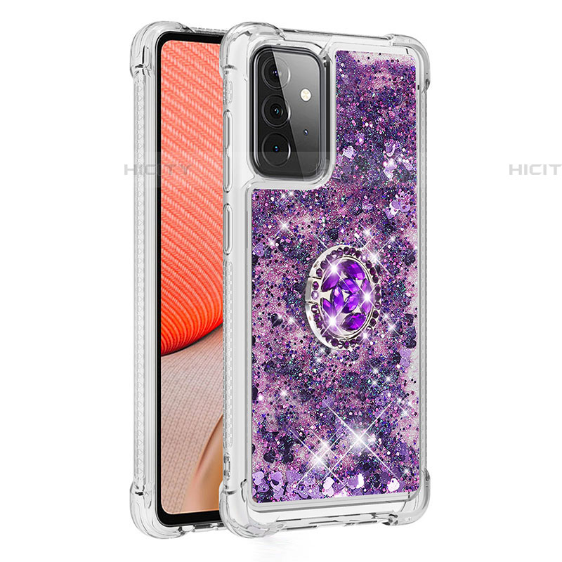 Silikon Hülle Handyhülle Gummi Schutzhülle Flexible Tasche Bling-Bling mit Fingerring Ständer S01 für Samsung Galaxy A72 4G Violett Plus