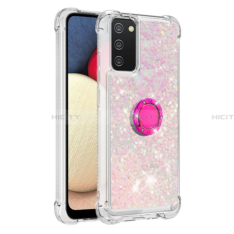 Silikon Hülle Handyhülle Gummi Schutzhülle Flexible Tasche Bling-Bling mit Fingerring Ständer S01 für Samsung Galaxy F02S SM-E025F Rosa Plus