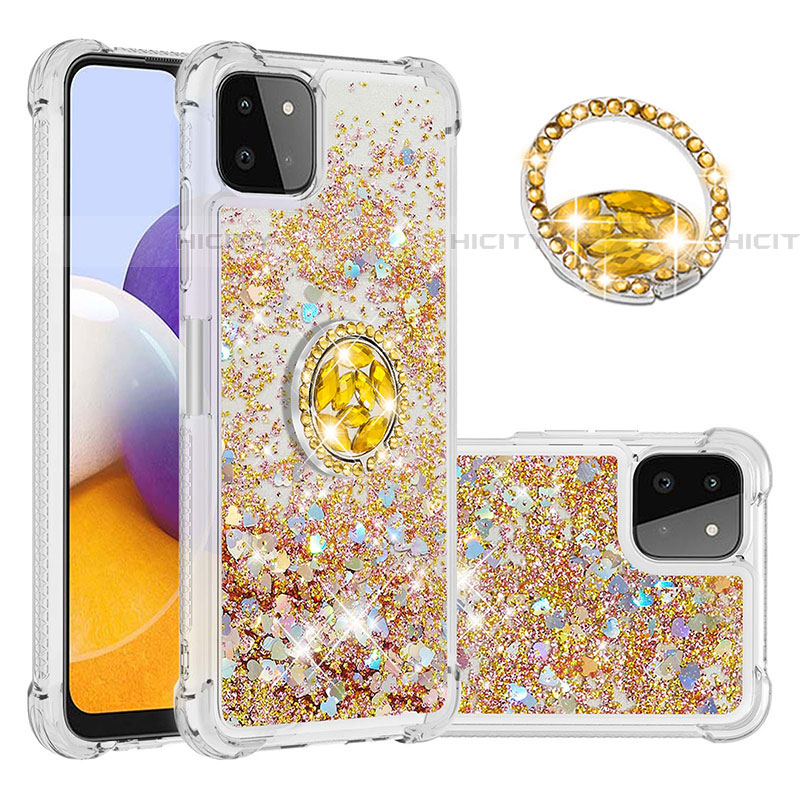 Silikon Hülle Handyhülle Gummi Schutzhülle Flexible Tasche Bling-Bling mit Fingerring Ständer S01 für Samsung Galaxy F42 5G