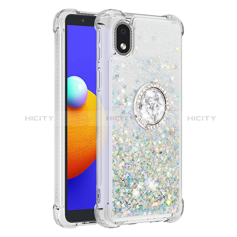 Silikon Hülle Handyhülle Gummi Schutzhülle Flexible Tasche Bling-Bling mit Fingerring Ständer S01 für Samsung Galaxy M01 Core Silber