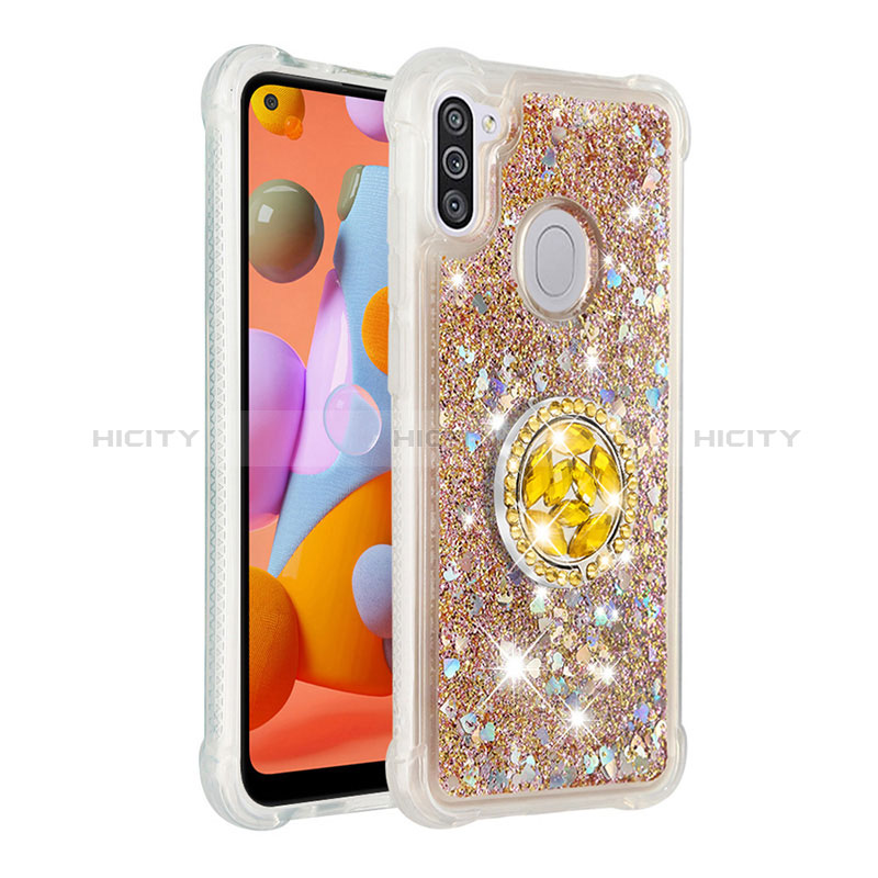 Silikon Hülle Handyhülle Gummi Schutzhülle Flexible Tasche Bling-Bling mit Fingerring Ständer S01 für Samsung Galaxy M11 Gold