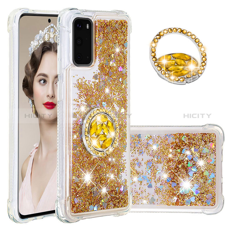 Silikon Hülle Handyhülle Gummi Schutzhülle Flexible Tasche Bling-Bling mit Fingerring Ständer S01 für Samsung Galaxy S20