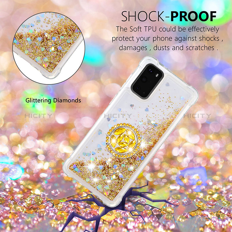 Silikon Hülle Handyhülle Gummi Schutzhülle Flexible Tasche Bling-Bling mit Fingerring Ständer S01 für Samsung Galaxy S20 groß