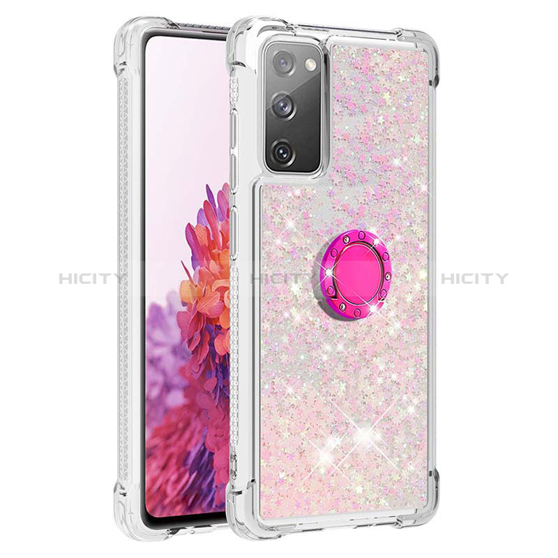 Silikon Hülle Handyhülle Gummi Schutzhülle Flexible Tasche Bling-Bling mit Fingerring Ständer S01 für Samsung Galaxy S20 FE (2022) 5G Rosa