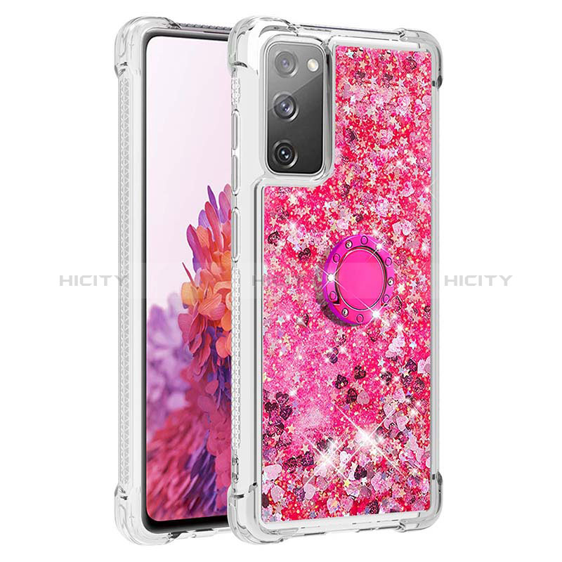 Silikon Hülle Handyhülle Gummi Schutzhülle Flexible Tasche Bling-Bling mit Fingerring Ständer S01 für Samsung Galaxy S20 FE 4G Pink Plus