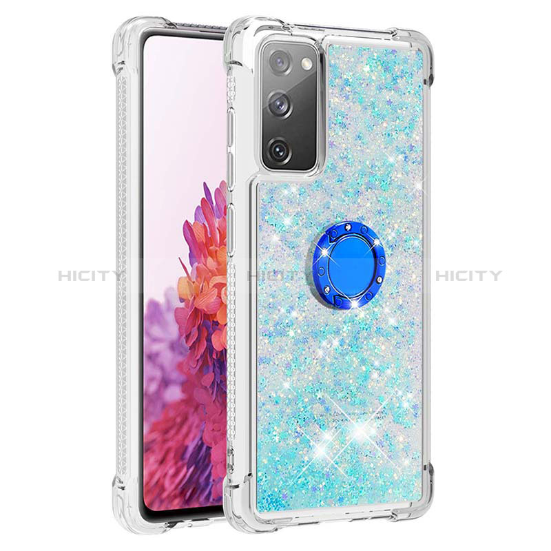 Silikon Hülle Handyhülle Gummi Schutzhülle Flexible Tasche Bling-Bling mit Fingerring Ständer S01 für Samsung Galaxy S20 FE 5G Hellblau