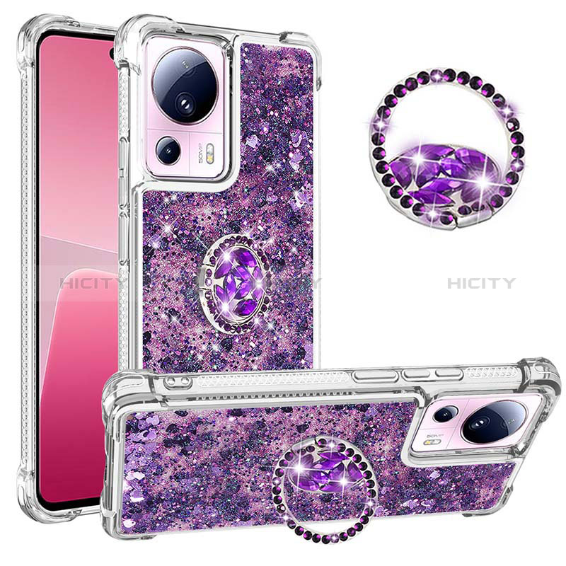 Silikon Hülle Handyhülle Gummi Schutzhülle Flexible Tasche Bling-Bling mit Fingerring Ständer S01 für Xiaomi Civi 2 5G Violett Plus