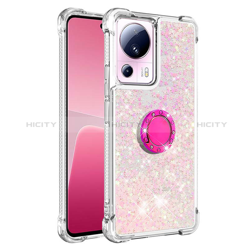 Silikon Hülle Handyhülle Gummi Schutzhülle Flexible Tasche Bling-Bling mit Fingerring Ständer S01 für Xiaomi Mi 12 Lite NE 5G Rosa