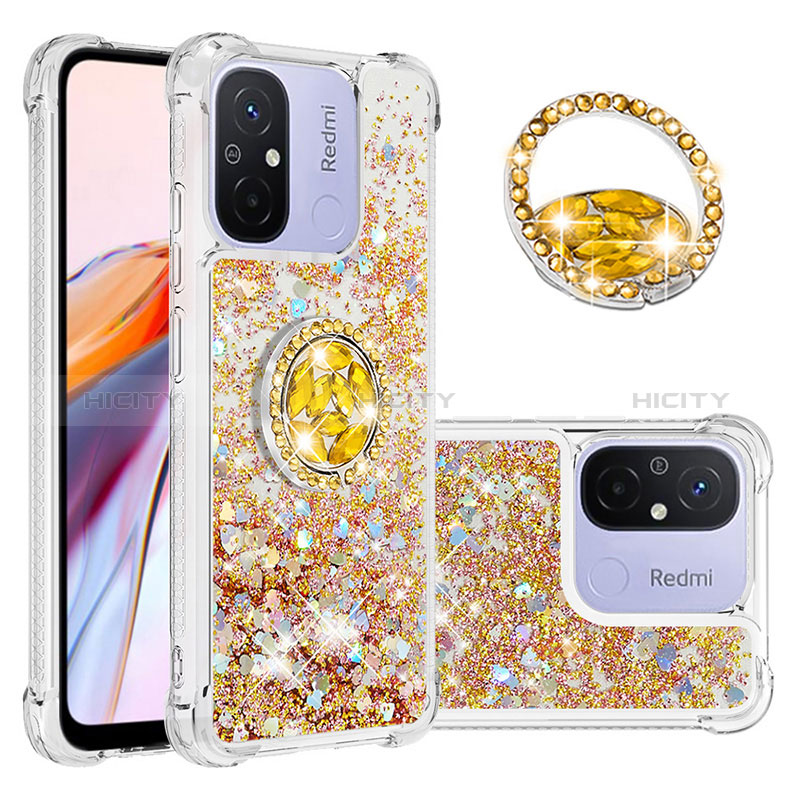 Silikon Hülle Handyhülle Gummi Schutzhülle Flexible Tasche Bling-Bling mit Fingerring Ständer S01 für Xiaomi Poco C55 Gold Plus