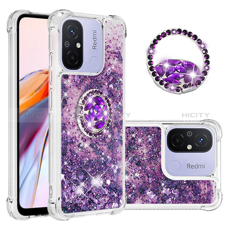 Silikon Hülle Handyhülle Gummi Schutzhülle Flexible Tasche Bling-Bling mit Fingerring Ständer S01 für Xiaomi Poco C55 Violett Plus