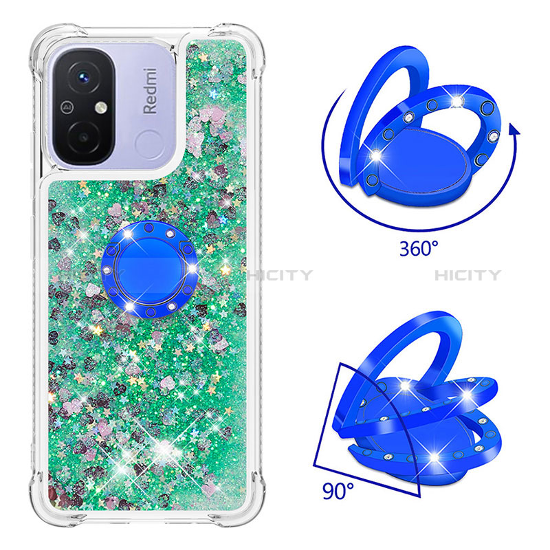 Silikon Hülle Handyhülle Gummi Schutzhülle Flexible Tasche Bling-Bling mit Fingerring Ständer S01 für Xiaomi Redmi 12C 4G