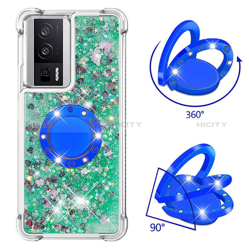 Silikon Hülle Handyhülle Gummi Schutzhülle Flexible Tasche Bling-Bling mit Fingerring Ständer S01 für Xiaomi Redmi K60 5G groß