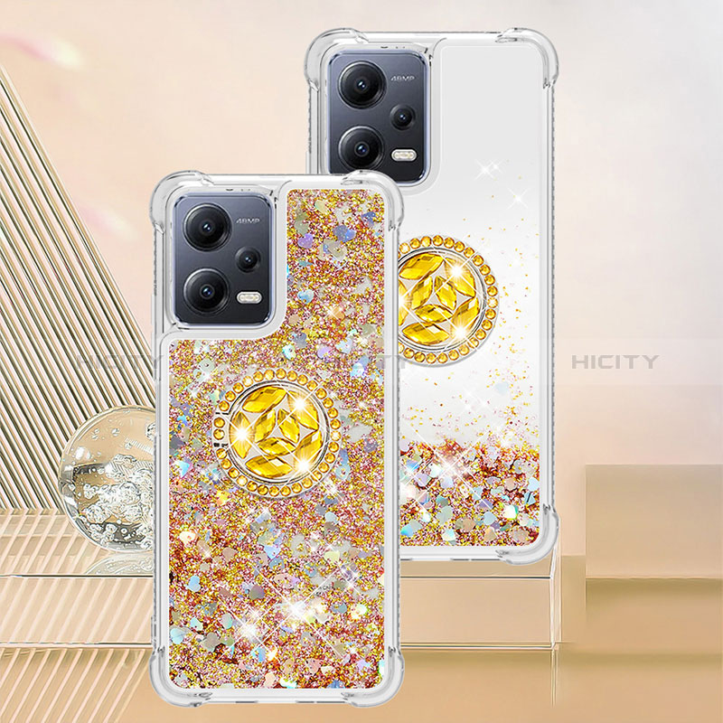 Silikon Hülle Handyhülle Gummi Schutzhülle Flexible Tasche Bling-Bling mit Fingerring Ständer S01 für Xiaomi Redmi Note 12 5G Gold Plus