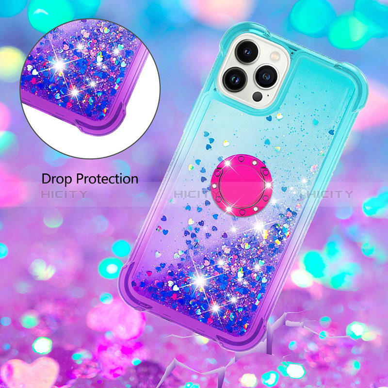 Silikon Hülle Handyhülle Gummi Schutzhülle Flexible Tasche Bling-Bling mit Fingerring Ständer S02 für Apple iPhone 13 Pro