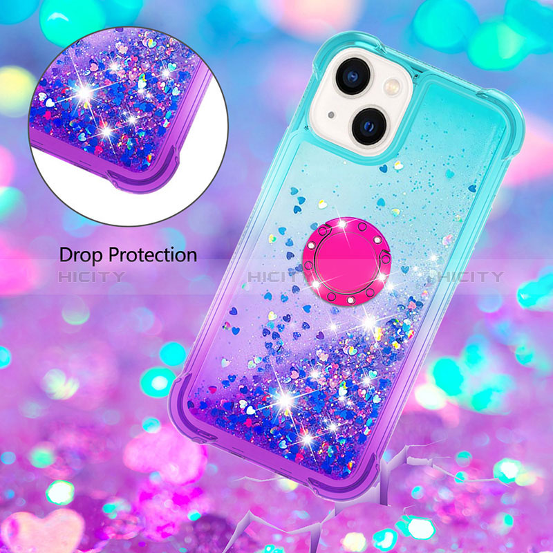 Silikon Hülle Handyhülle Gummi Schutzhülle Flexible Tasche Bling-Bling mit Fingerring Ständer S02 für Apple iPhone 14