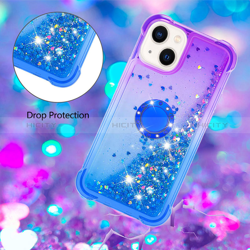 Silikon Hülle Handyhülle Gummi Schutzhülle Flexible Tasche Bling-Bling mit Fingerring Ständer S02 für Apple iPhone 14