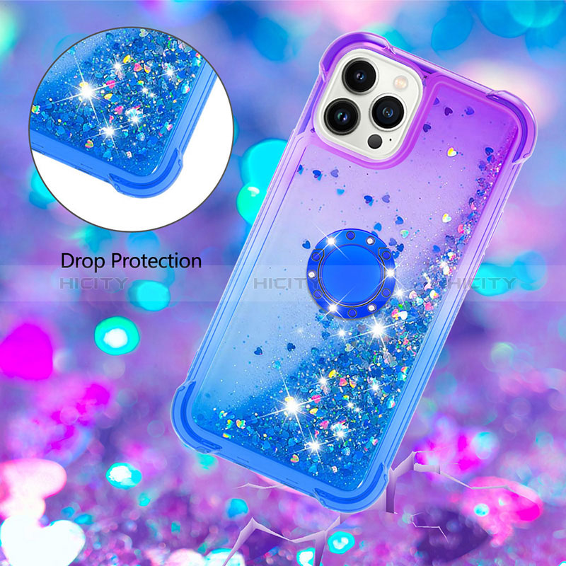 Silikon Hülle Handyhülle Gummi Schutzhülle Flexible Tasche Bling-Bling mit Fingerring Ständer S02 für Apple iPhone 14 Pro