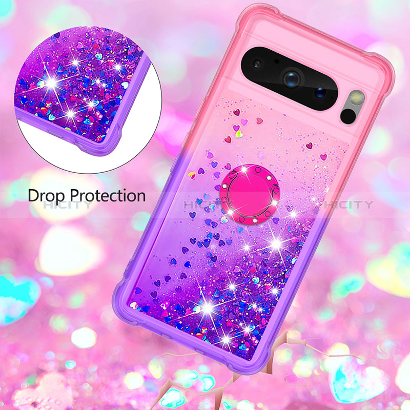 Silikon Hülle Handyhülle Gummi Schutzhülle Flexible Tasche Bling-Bling mit Fingerring Ständer S02 für Google Pixel 8 Pro 5G groß