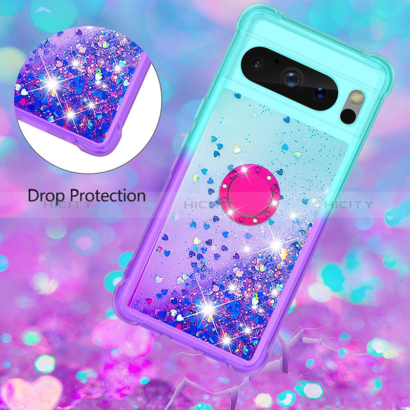 Silikon Hülle Handyhülle Gummi Schutzhülle Flexible Tasche Bling-Bling mit Fingerring Ständer S02 für Google Pixel 8 Pro 5G groß