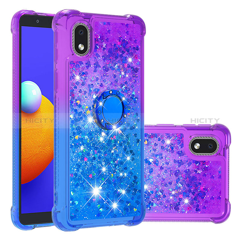 Silikon Hülle Handyhülle Gummi Schutzhülle Flexible Tasche Bling-Bling mit Fingerring Ständer S02 für Samsung Galaxy A01 Core Violett Plus