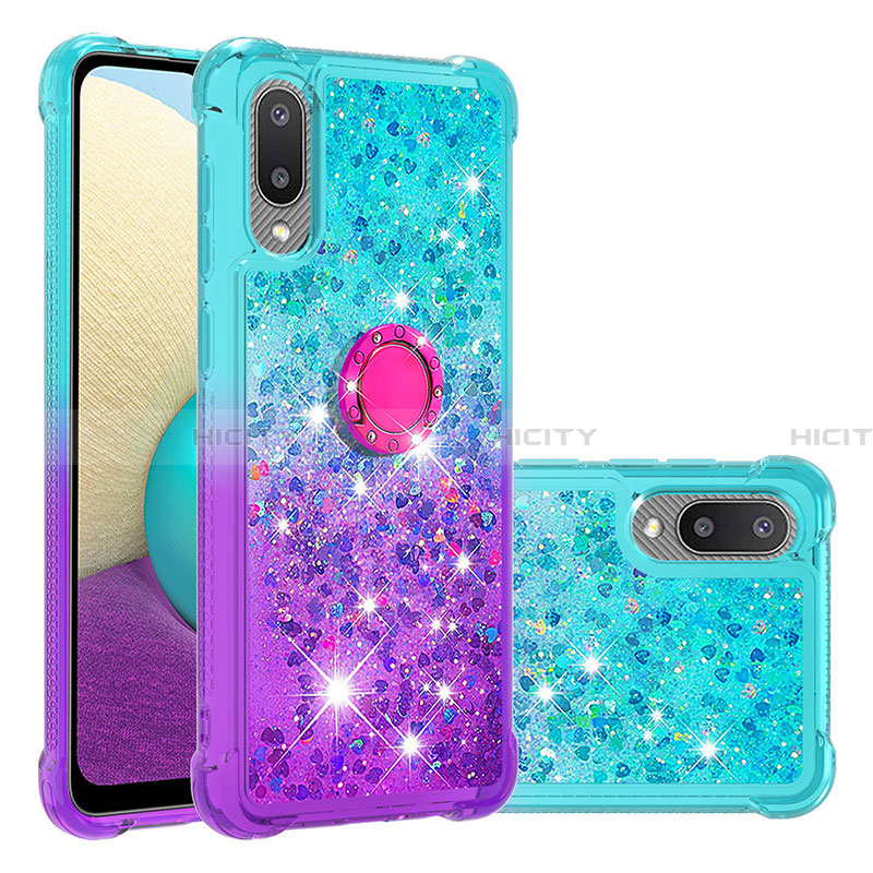 Silikon Hülle Handyhülle Gummi Schutzhülle Flexible Tasche Bling-Bling mit Fingerring Ständer S02 für Samsung Galaxy A02