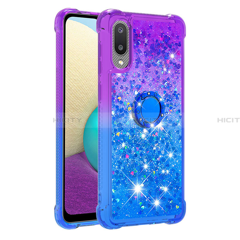 Silikon Hülle Handyhülle Gummi Schutzhülle Flexible Tasche Bling-Bling mit Fingerring Ständer S02 für Samsung Galaxy A02