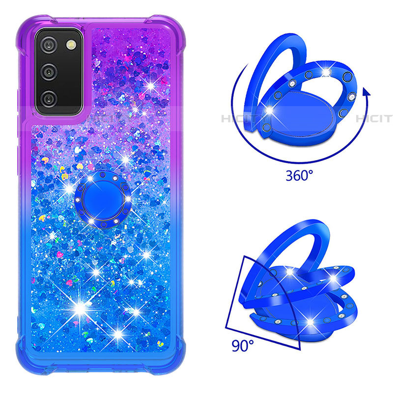 Silikon Hülle Handyhülle Gummi Schutzhülle Flexible Tasche Bling-Bling mit Fingerring Ständer S02 für Samsung Galaxy A03s