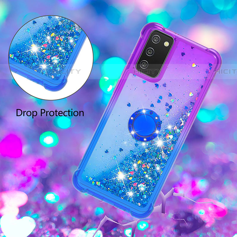 Silikon Hülle Handyhülle Gummi Schutzhülle Flexible Tasche Bling-Bling mit Fingerring Ständer S02 für Samsung Galaxy A03s