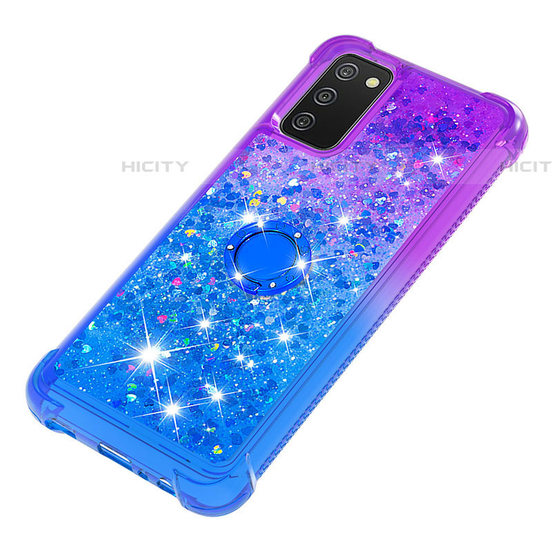 Silikon Hülle Handyhülle Gummi Schutzhülle Flexible Tasche Bling-Bling mit Fingerring Ständer S02 für Samsung Galaxy A03s