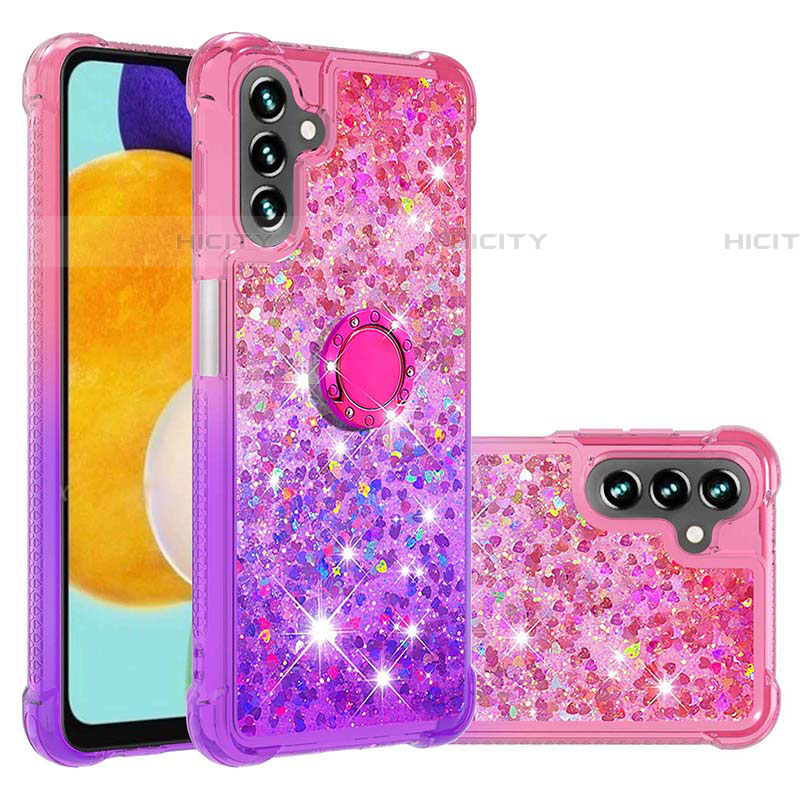 Silikon Hülle Handyhülle Gummi Schutzhülle Flexible Tasche Bling-Bling mit Fingerring Ständer S02 für Samsung Galaxy A04s groß