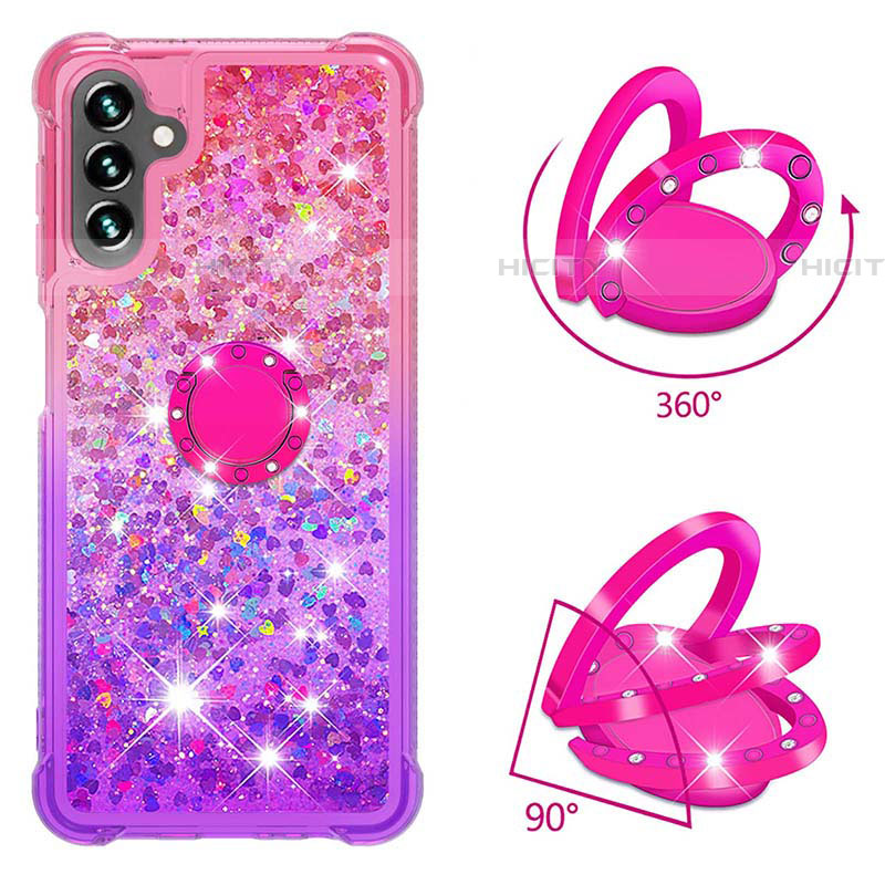 Silikon Hülle Handyhülle Gummi Schutzhülle Flexible Tasche Bling-Bling mit Fingerring Ständer S02 für Samsung Galaxy A04s groß