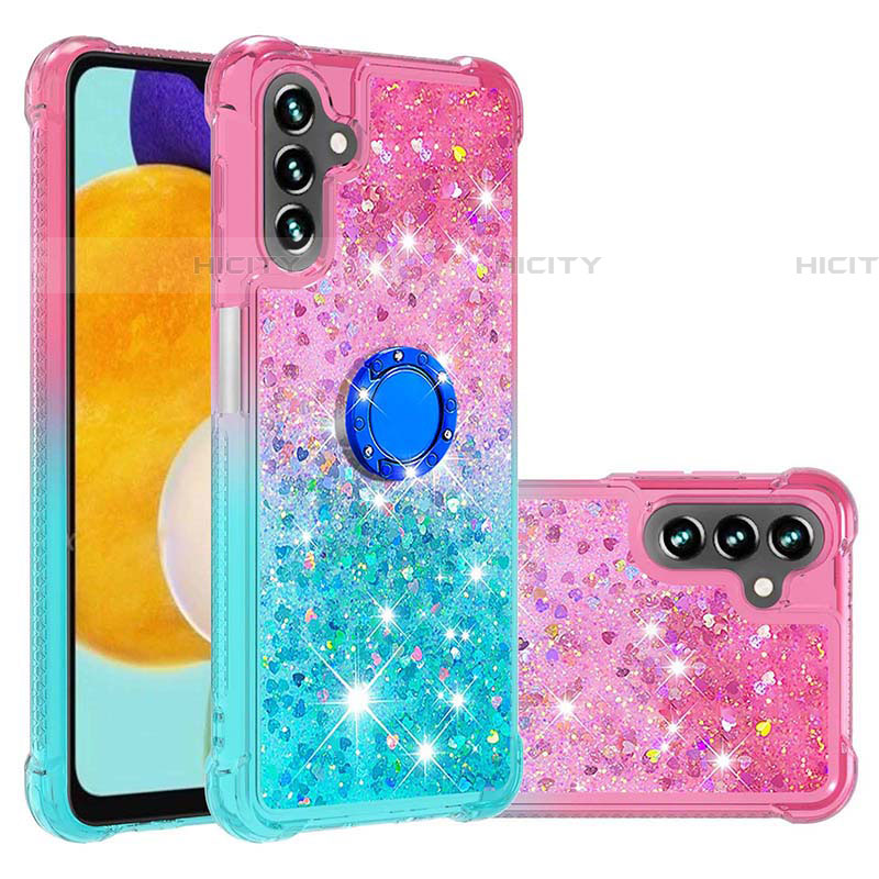 Silikon Hülle Handyhülle Gummi Schutzhülle Flexible Tasche Bling-Bling mit Fingerring Ständer S02 für Samsung Galaxy A04s Rosa