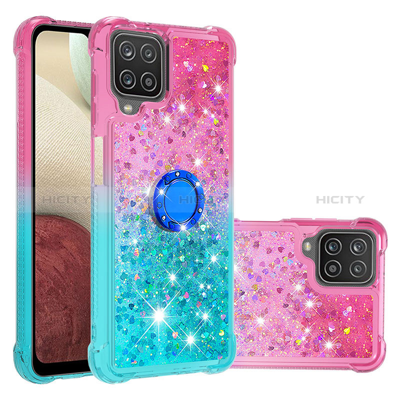 Silikon Hülle Handyhülle Gummi Schutzhülle Flexible Tasche Bling-Bling mit Fingerring Ständer S02 für Samsung Galaxy A12