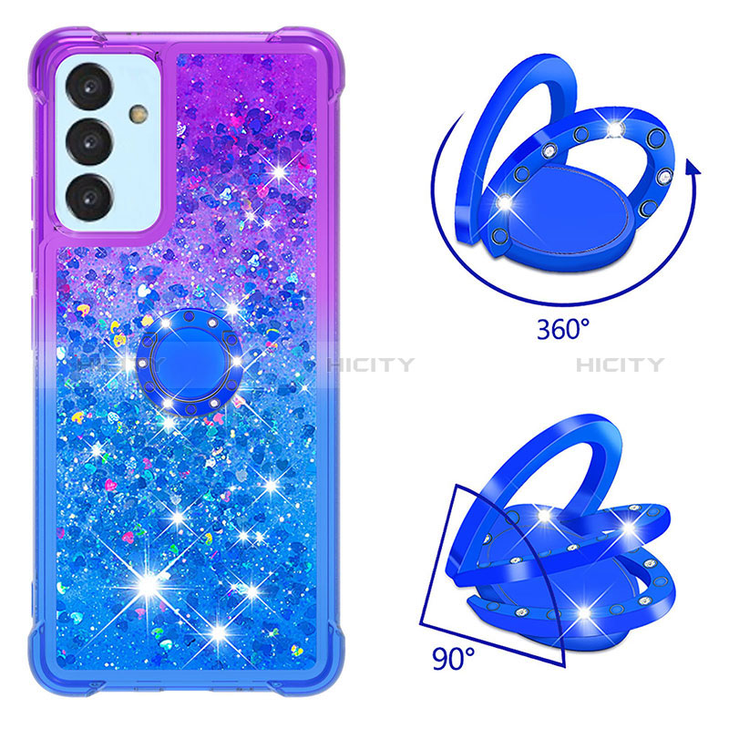 Silikon Hülle Handyhülle Gummi Schutzhülle Flexible Tasche Bling-Bling mit Fingerring Ständer S02 für Samsung Galaxy A15 4G groß