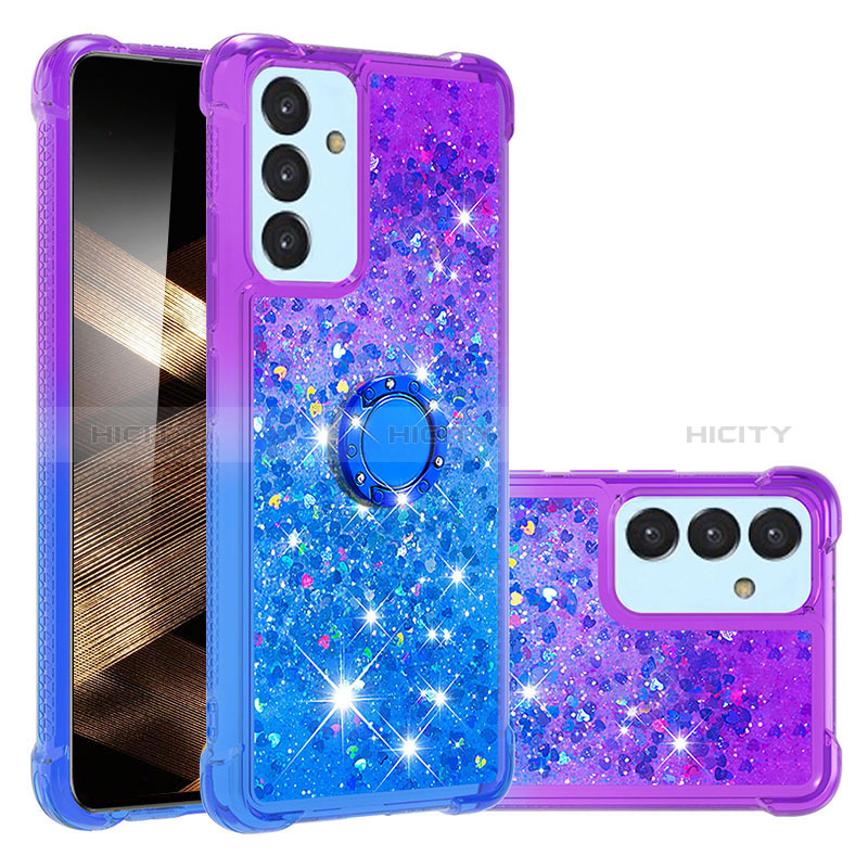 Silikon Hülle Handyhülle Gummi Schutzhülle Flexible Tasche Bling-Bling mit Fingerring Ständer S02 für Samsung Galaxy A15 4G Violett Plus