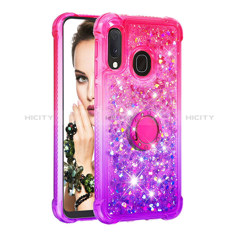 Silikon Hülle Handyhülle Gummi Schutzhülle Flexible Tasche Bling-Bling mit Fingerring Ständer S02 für Samsung Galaxy A20e Pink Plus