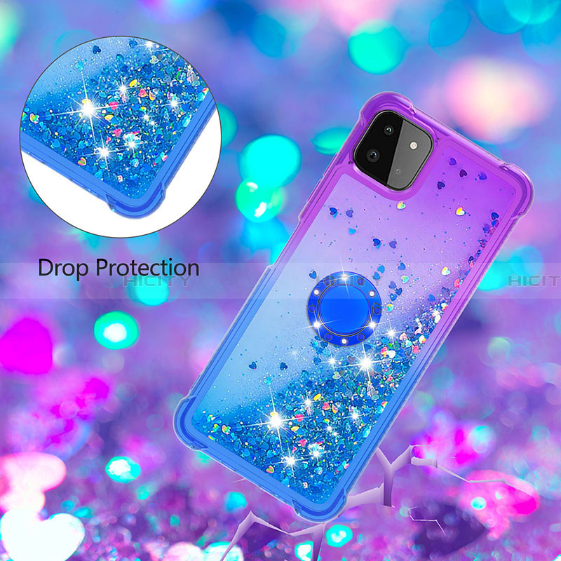 Silikon Hülle Handyhülle Gummi Schutzhülle Flexible Tasche Bling-Bling mit Fingerring Ständer S02 für Samsung Galaxy A22 5G groß