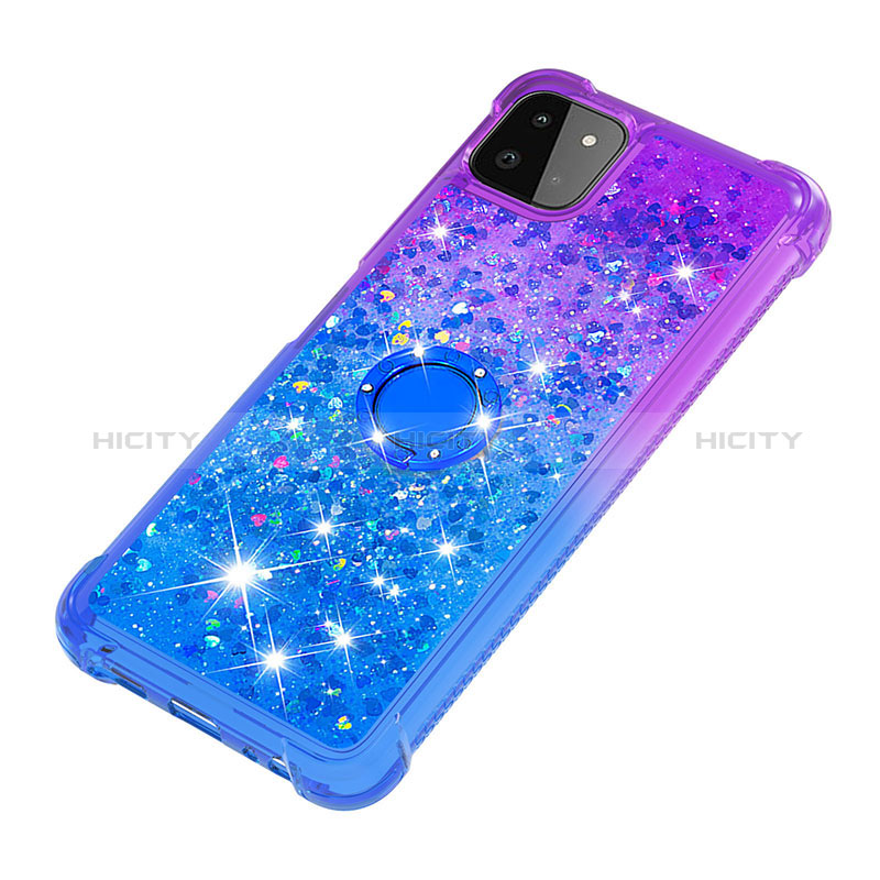 Silikon Hülle Handyhülle Gummi Schutzhülle Flexible Tasche Bling-Bling mit Fingerring Ständer S02 für Samsung Galaxy A22s 5G groß