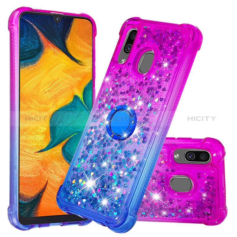 Silikon Hülle Handyhülle Gummi Schutzhülle Flexible Tasche Bling-Bling mit Fingerring Ständer S02 für Samsung Galaxy A30