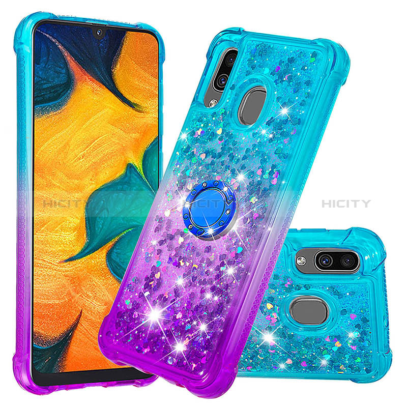 Silikon Hülle Handyhülle Gummi Schutzhülle Flexible Tasche Bling-Bling mit Fingerring Ständer S02 für Samsung Galaxy A30