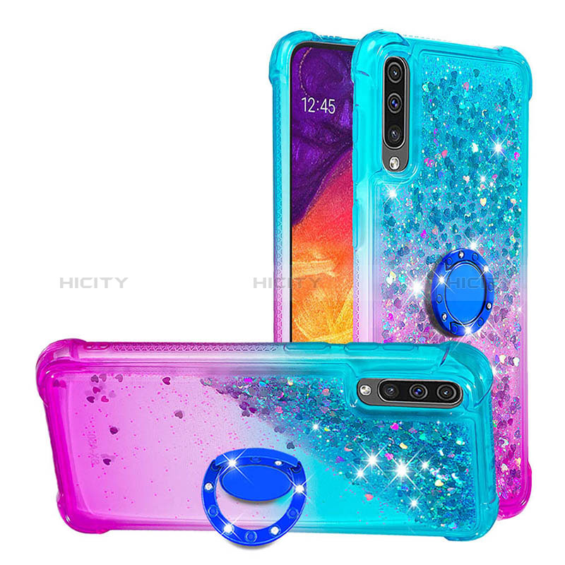 Silikon Hülle Handyhülle Gummi Schutzhülle Flexible Tasche Bling-Bling mit Fingerring Ständer S02 für Samsung Galaxy A30S