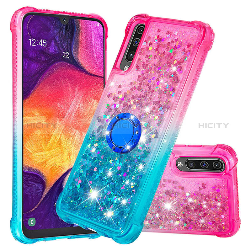 Silikon Hülle Handyhülle Gummi Schutzhülle Flexible Tasche Bling-Bling mit Fingerring Ständer S02 für Samsung Galaxy A30S