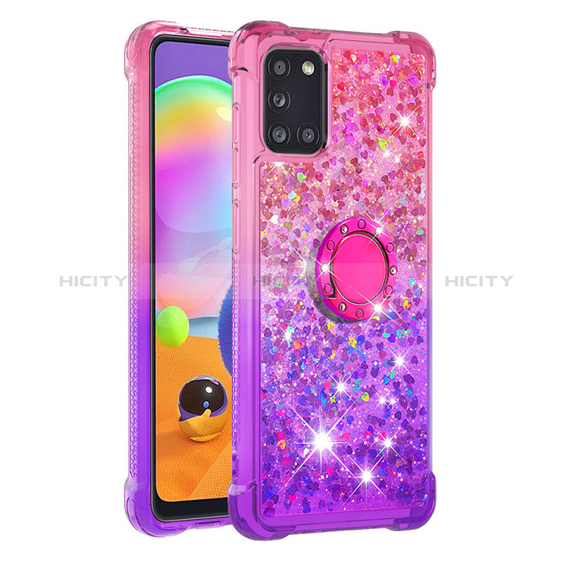 Silikon Hülle Handyhülle Gummi Schutzhülle Flexible Tasche Bling-Bling mit Fingerring Ständer S02 für Samsung Galaxy A31