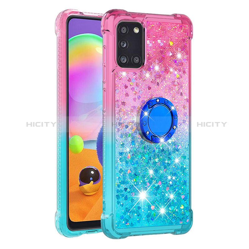 Silikon Hülle Handyhülle Gummi Schutzhülle Flexible Tasche Bling-Bling mit Fingerring Ständer S02 für Samsung Galaxy A31 groß