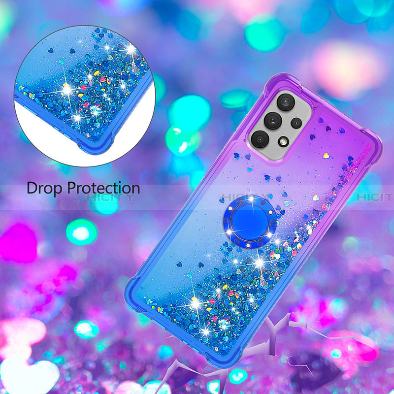 Silikon Hülle Handyhülle Gummi Schutzhülle Flexible Tasche Bling-Bling mit Fingerring Ständer S02 für Samsung Galaxy A32 5G groß