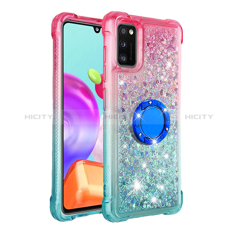 Silikon Hülle Handyhülle Gummi Schutzhülle Flexible Tasche Bling-Bling mit Fingerring Ständer S02 für Samsung Galaxy A41 groß