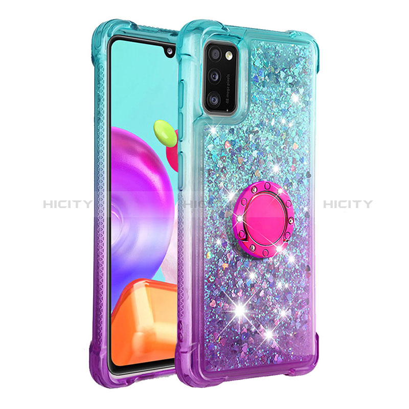 Silikon Hülle Handyhülle Gummi Schutzhülle Flexible Tasche Bling-Bling mit Fingerring Ständer S02 für Samsung Galaxy A41 groß