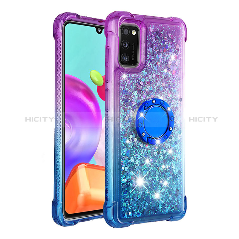 Silikon Hülle Handyhülle Gummi Schutzhülle Flexible Tasche Bling-Bling mit Fingerring Ständer S02 für Samsung Galaxy A41 groß