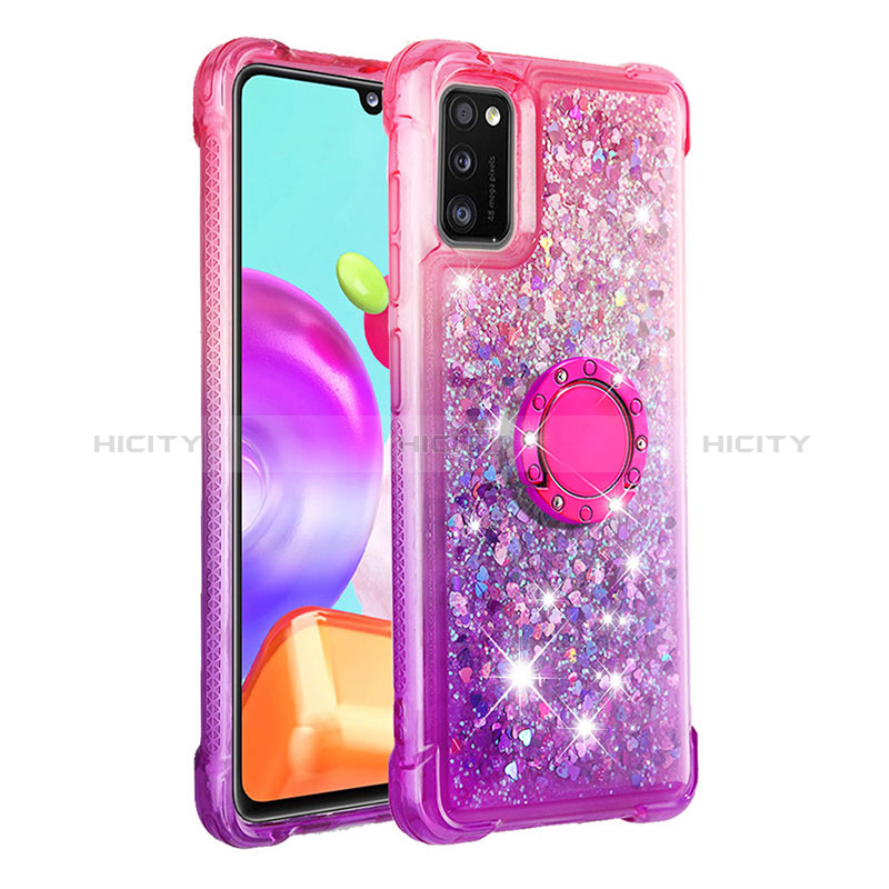 Silikon Hülle Handyhülle Gummi Schutzhülle Flexible Tasche Bling-Bling mit Fingerring Ständer S02 für Samsung Galaxy A41 groß